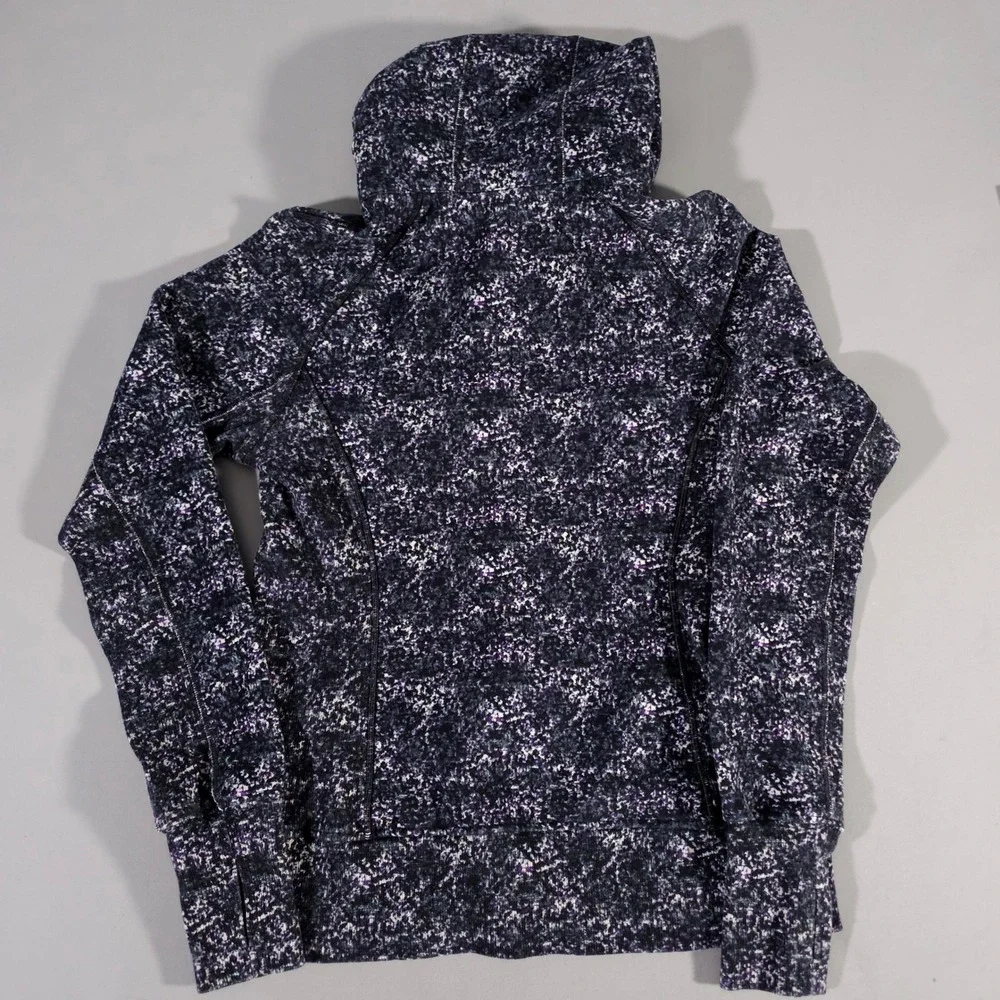 Lululemon Scuba Hoodie Women 10 Purple Black Static Print Full Zip Fleece Jacket